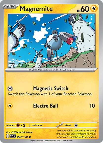 Magnemite 063/198 Scarlet & Violet Pokemon Reverse Holo Common NM