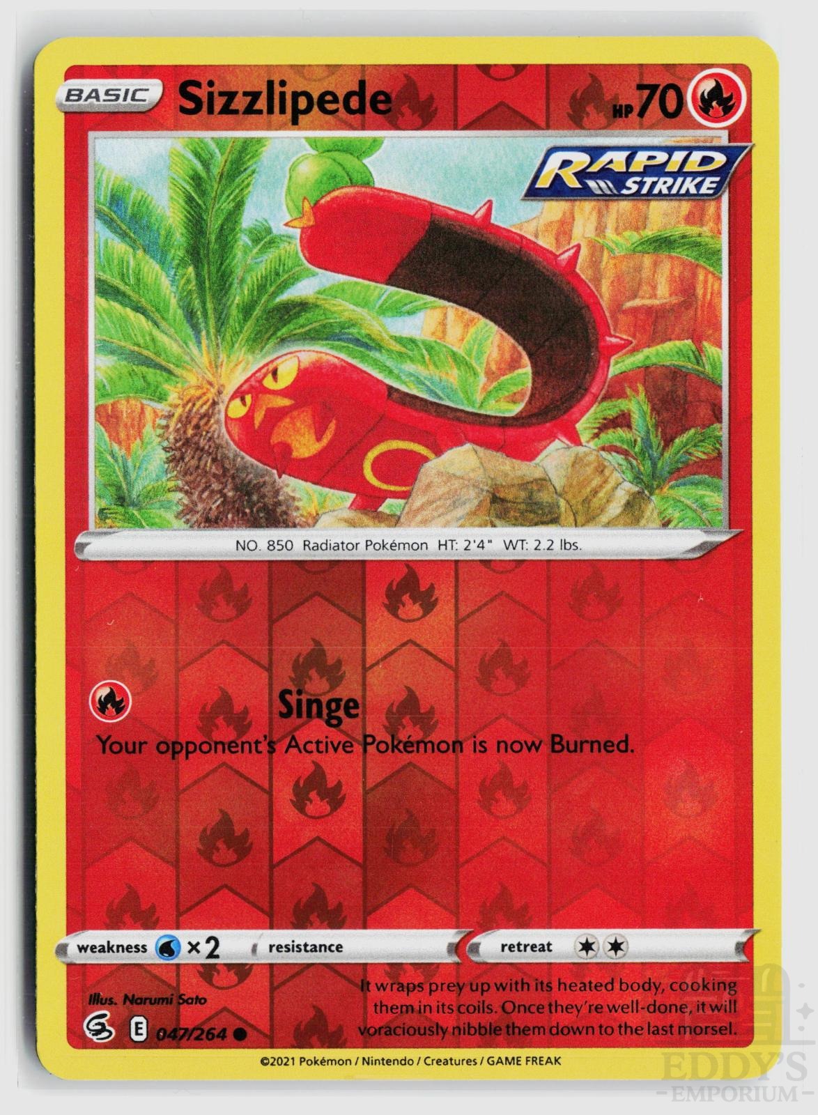 Sizzlipede 047/264 Fusion Strike Pokemon Reverse Holo Common NM