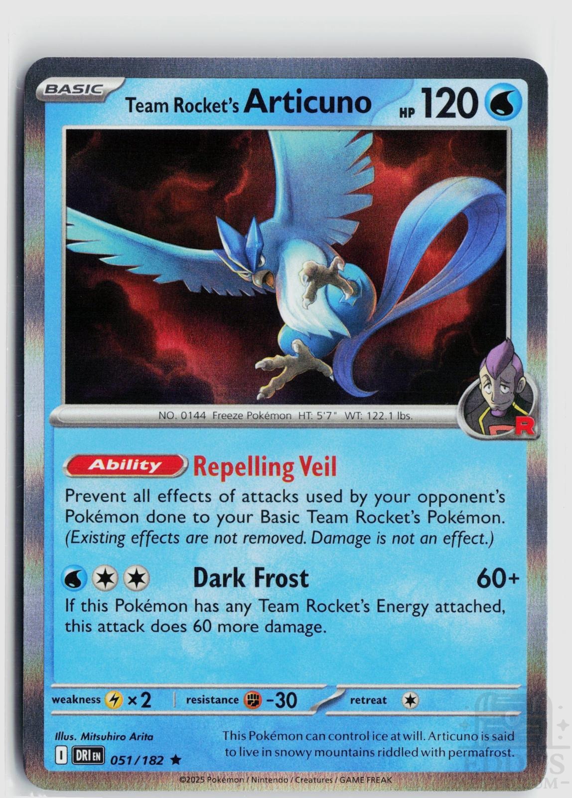 Team Rocket's Articuno 051/182 Destined Rivals Pokemon Holo Rare NM