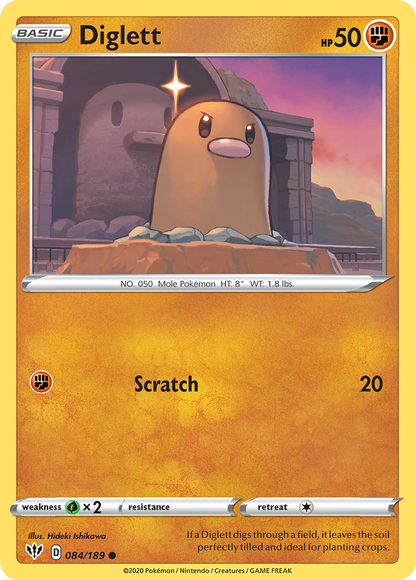 Diglett 084/189 Darkness Ablaze Pokemon Reverse Holo Common NM