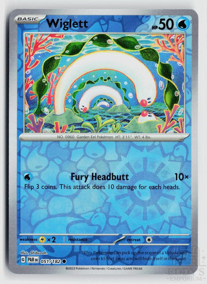 Wiglett 051/182 Paradox Rift Pokemon Reverse Holo Common NM