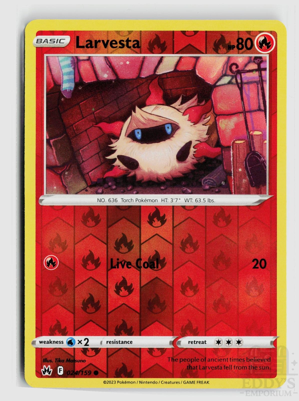 Larvesta 024/159 Crown Zenith Pokemon Reverse Holo Common NM