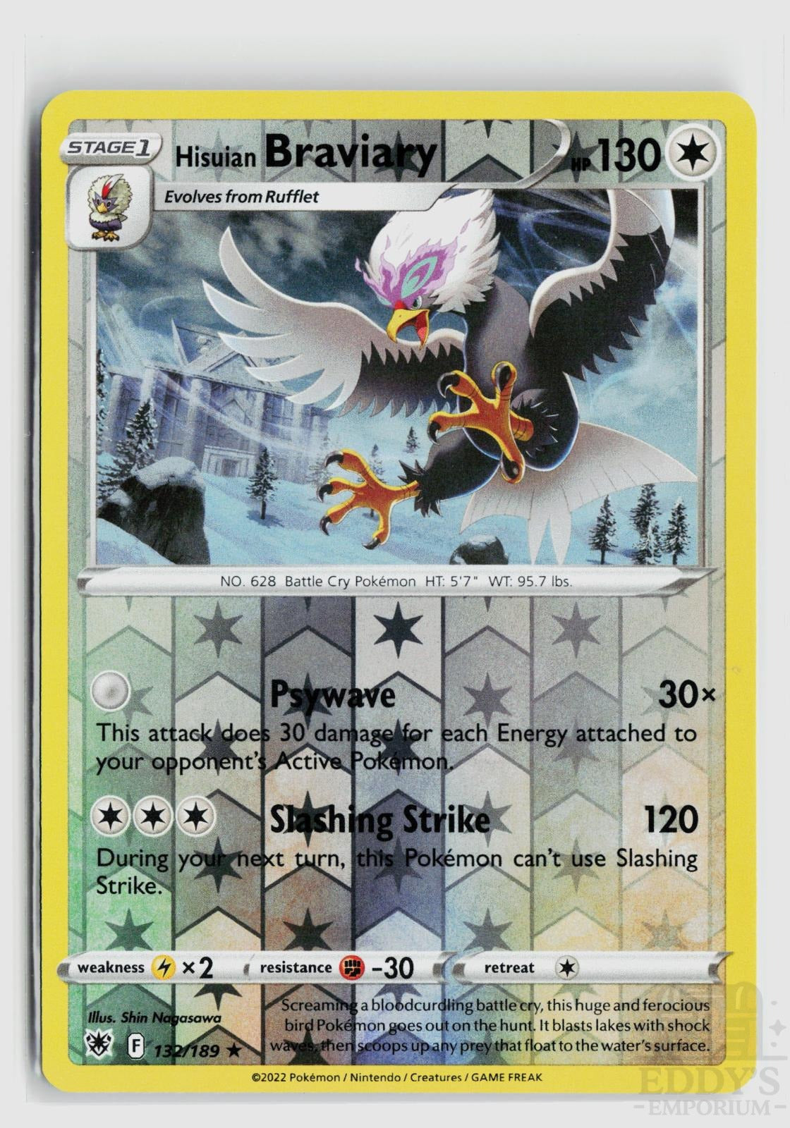 Hisuian Braviary 132/189 Astral Radiance Pokemon Reverse Holo Rare NM