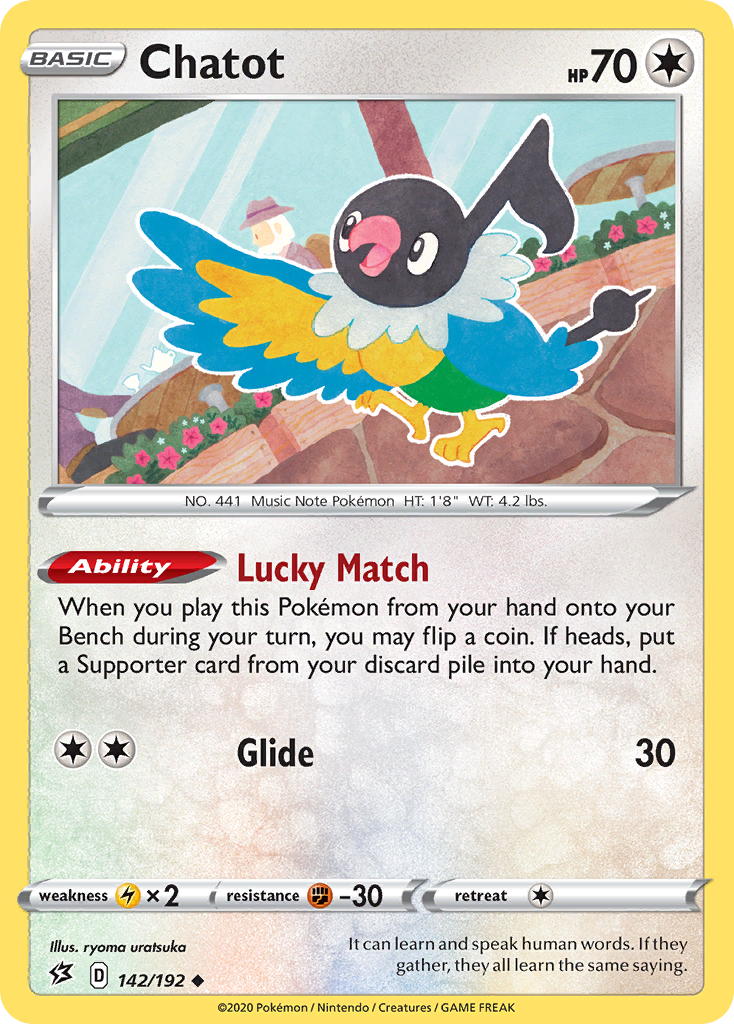 Chatot 142/192 Rebel Clash Pokemon Reverse Holo Uncommon NM