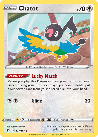 Chatot 142/192 Rebel Clash Pokemon Reverse Holo Uncommon NM