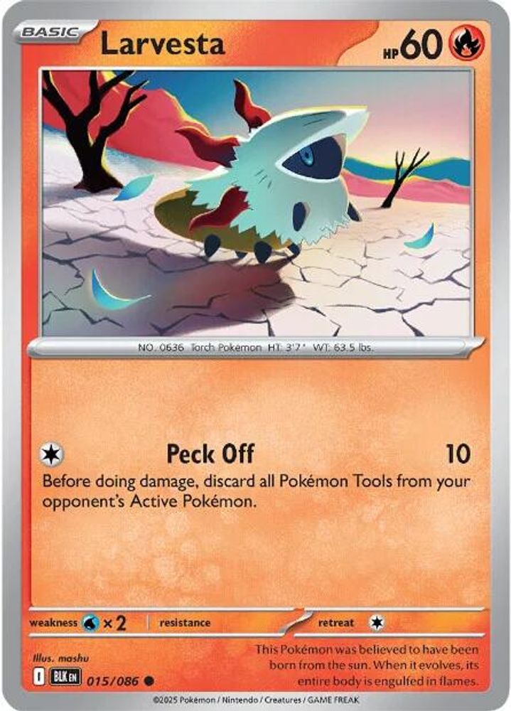 Larvesta 015/086 Black Bolt Pokemon Reverse Holo Common NM