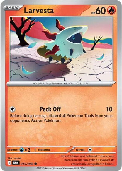 Larvesta 015/086 Black Bolt Pokemon Reverse Holo Common NM