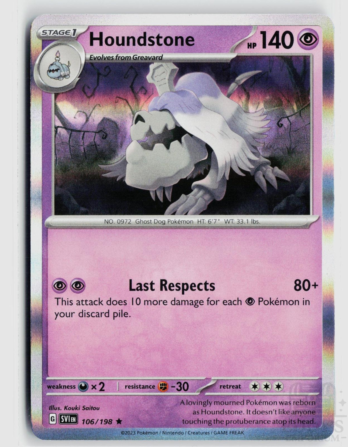 Houndstone 106/198 Scarlet & Violet Pokemon Holo Rare NM