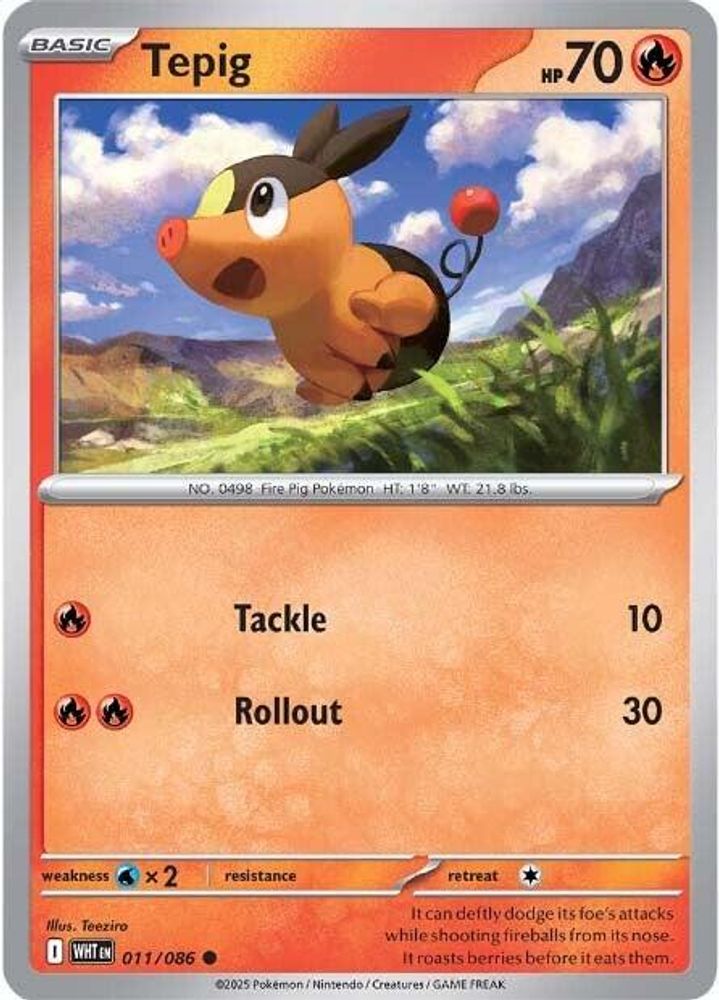 Tepig 011/086 White Flare Pokemon Holo Common NM