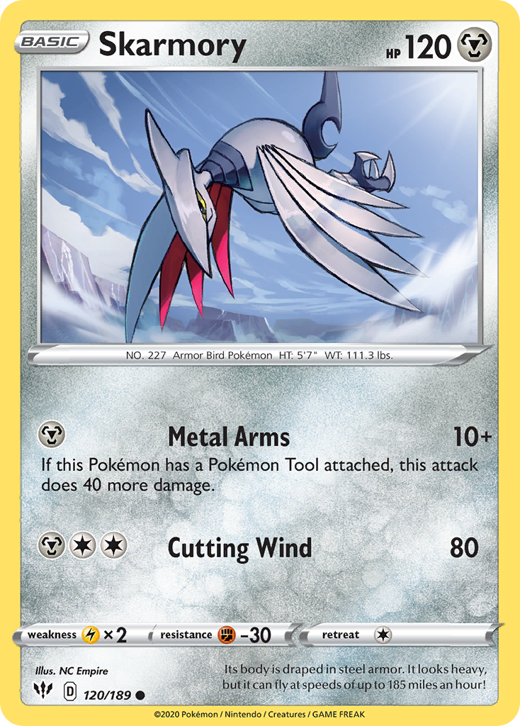Skarmory 120/189 Darkness Ablaze Pokemon Reverse Holo Common NM