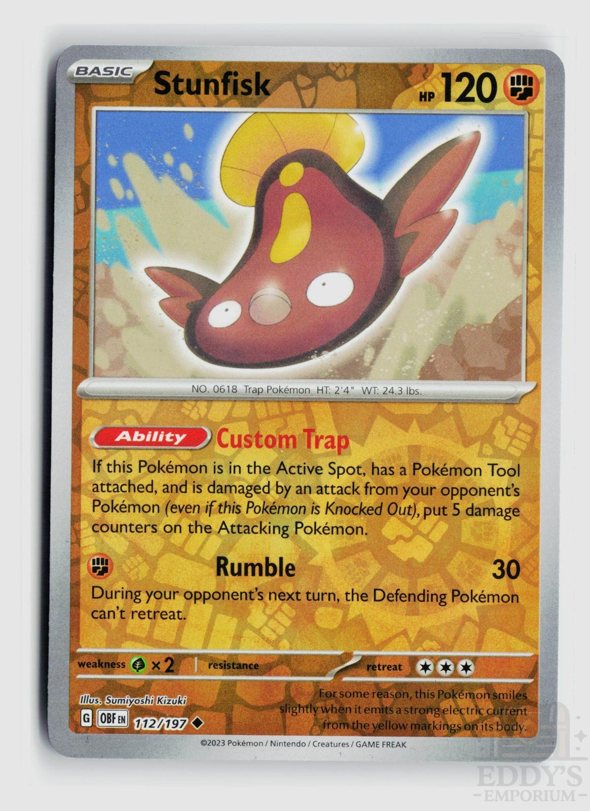 Stunfisk 112/197 Obsidian Flames Pokemon Reverse Holo Uncommon NM