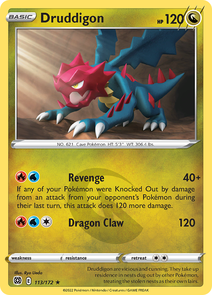 Druddigon 113/172 Brilliant Stars Pokemon Reverse Holo Rare NM