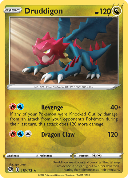 Druddigon 113/172 Brilliant Stars Pokemon Reverse Holo Rare NM